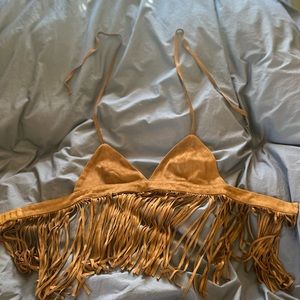 SUEDE FRINGE HALTER TIE TOP BRA FESTIVAL